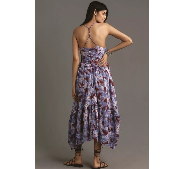 NWT By Anthropologie Sleeveless V-Neck A-Line Midi Dress $228 LARGE Blue Motif - Picture 4 of 5